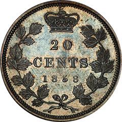 1858 20 Cents SP62 (Reed Edge)