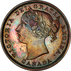 1858 20 Cents SP65 (Heavy Cameo P.E.)
