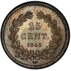 1845-B France AR 25 Centimes. PCGS MS66