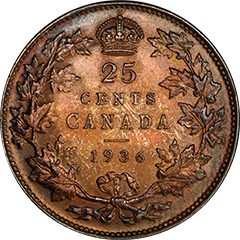 1936 25 Cents MS64 DOT / BAR