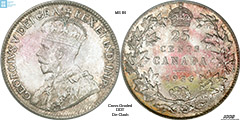 1936 25 Cents, ICCS / CCCS MS64, DOT with slight die clash