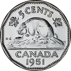 1951 5 Cents MS65 High Relief