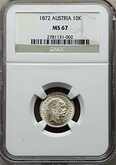 1872 Austria, 10K NGC MS67