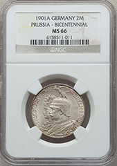 1901 A Germany Prussia 2M, NGC MS66