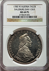 1785 M Austria Taler, NGC MS64 PL