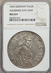 1643 Germany Augsburg Taler NGC MS63+