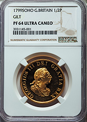 1799 Great Britain 1/2P NGC PF64 Ultra Cameo