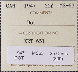 1947 25 Cents MS63 (Dot)