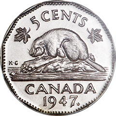1947 5 Cents SP65 (maple leaf)